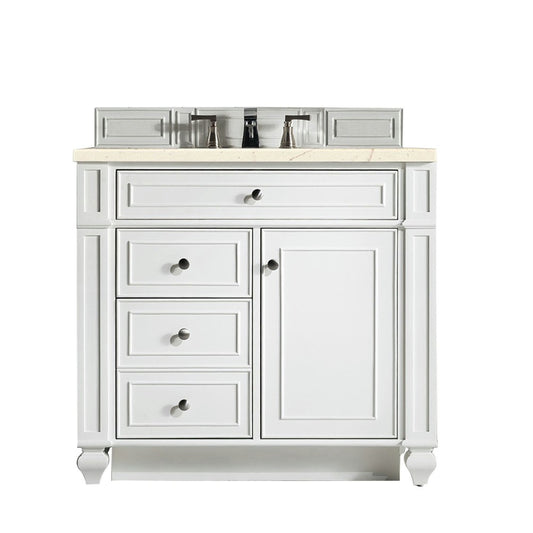 Bristol 36" Single Vanity, Bright White, w/ 3 CM Eternal Marfil Quartz Top