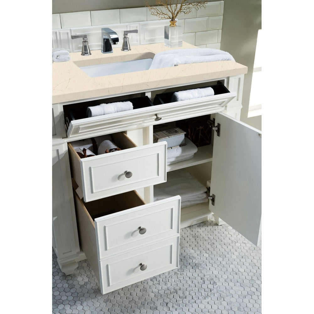 Bristol 36" Single Vanity, Bright White, w/ 3 CM Eternal Marfil Quartz Top