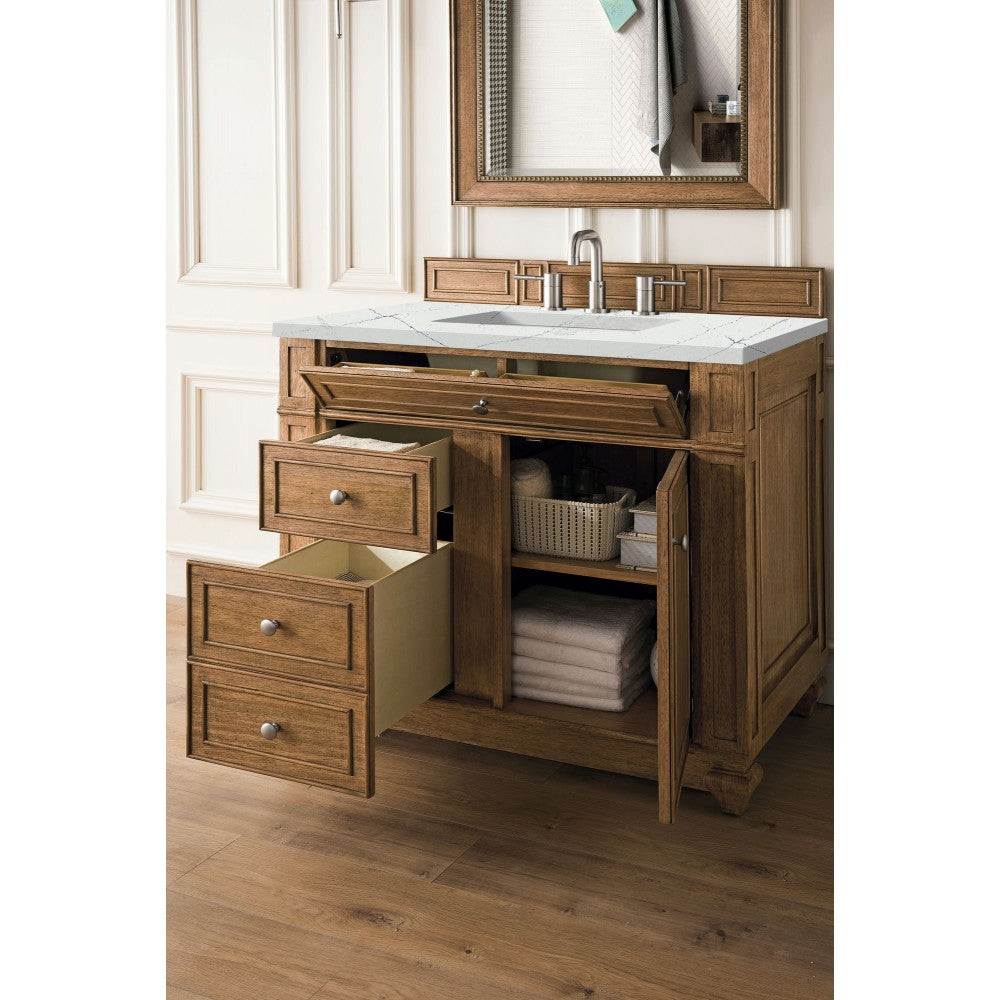 Bristol 36" Single Vanity, Saddle Brown, w/ 3 CM Ethereal Noctis Quartz Top