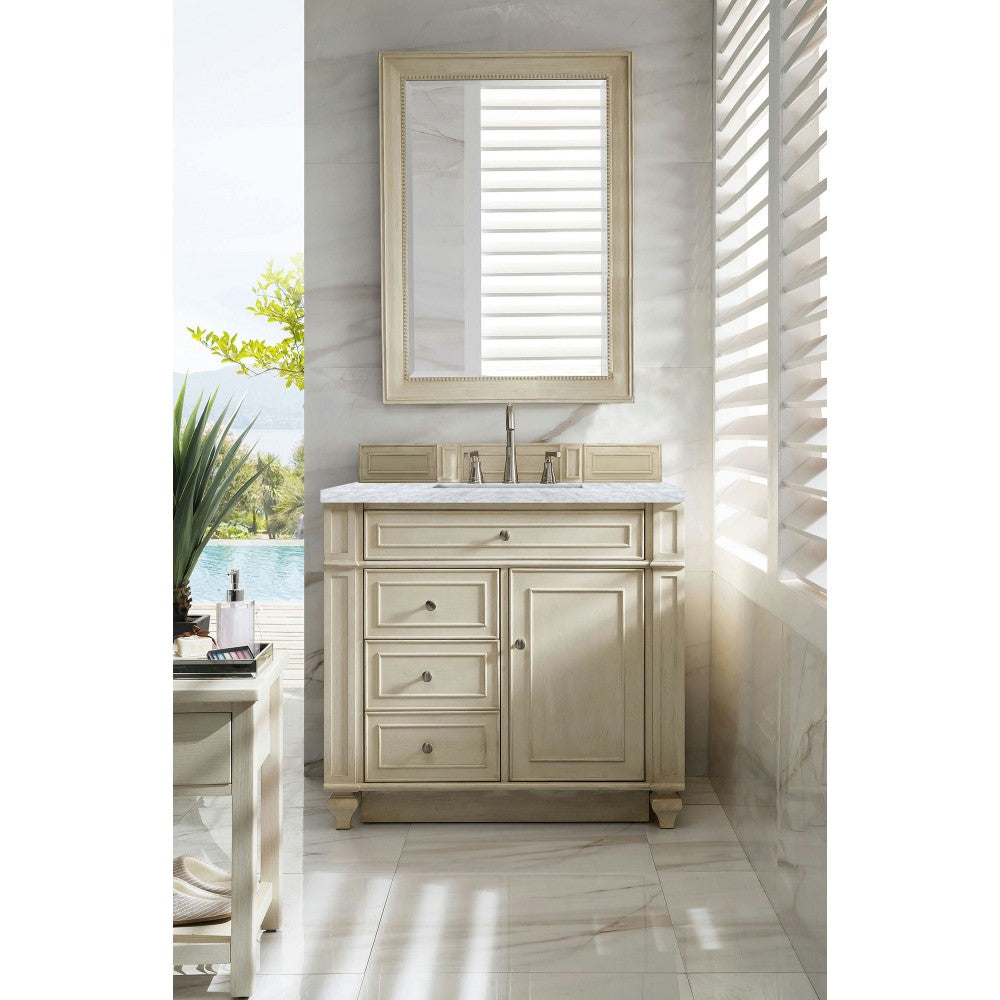 Bristol 36" Single Vanity, Vintage Vanilla, w/ 3 CM Carrara Marble Top