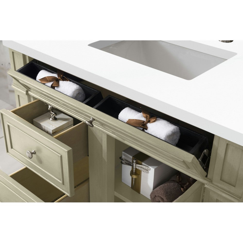 Bristol 36" Single Vanity, Vintage Vanilla, w/ 3 CM Classic White Quartz Top