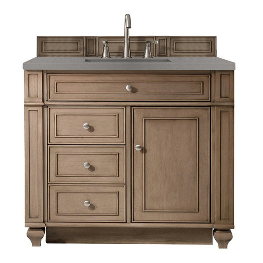 Bristol 36" Single Vanity, Whitewashed Walnut, w/ 3 CM Gray Expo Quartz Top