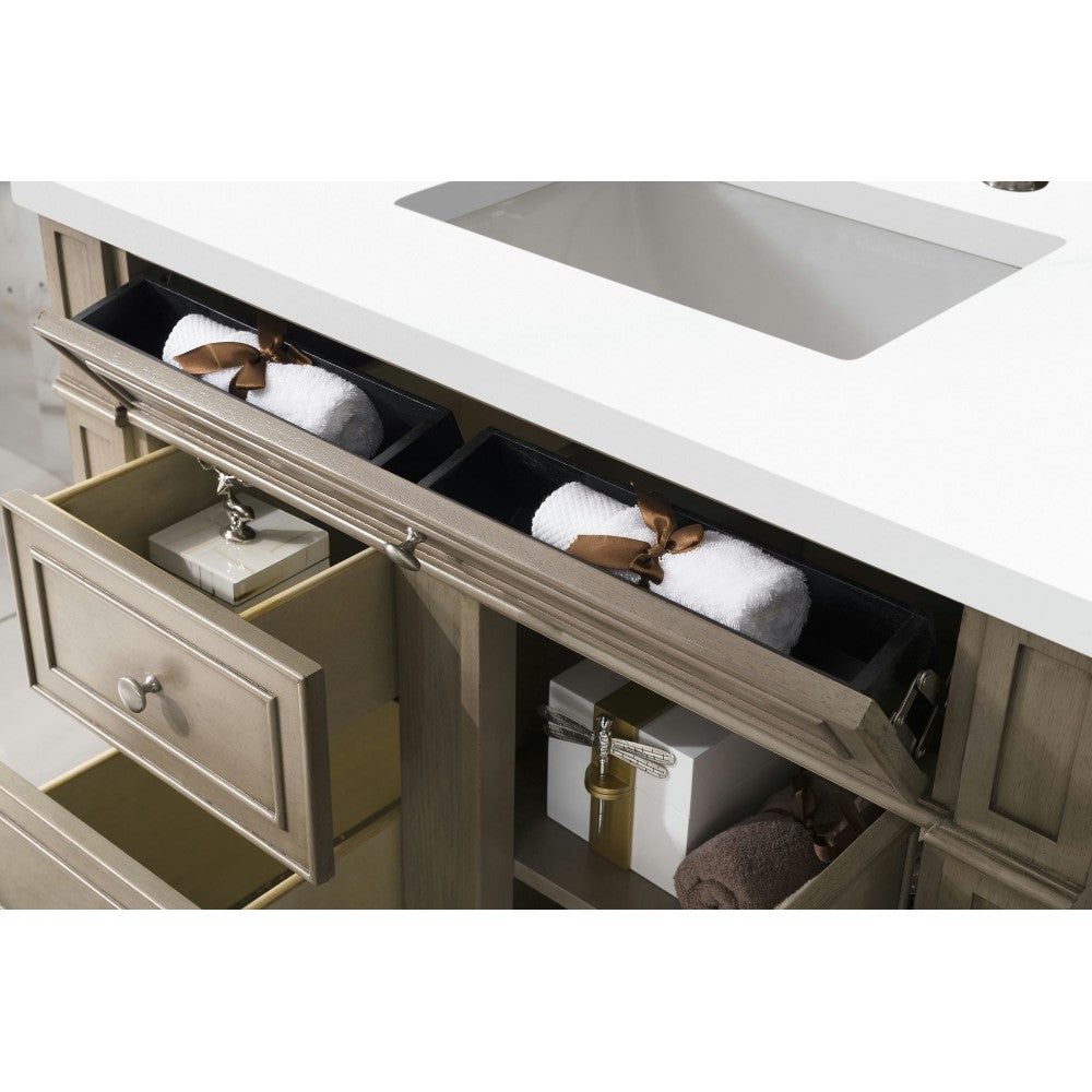 Bristol 36" Single Vanity, Whitewashed Walnut, w/ 3 CM Classic White Quartz Top