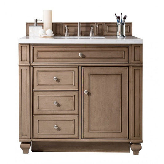 Bristol 36" Single Vanity Whitewashed Walnut w/ 3 CM Jasmine Pearl Quartz Top