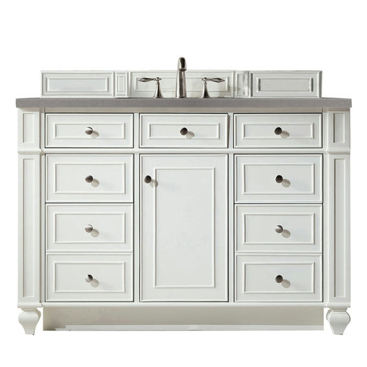 Bristol 48" Single Vanity, Bright White, w/ 3 CM Gray Expo Quartz Top