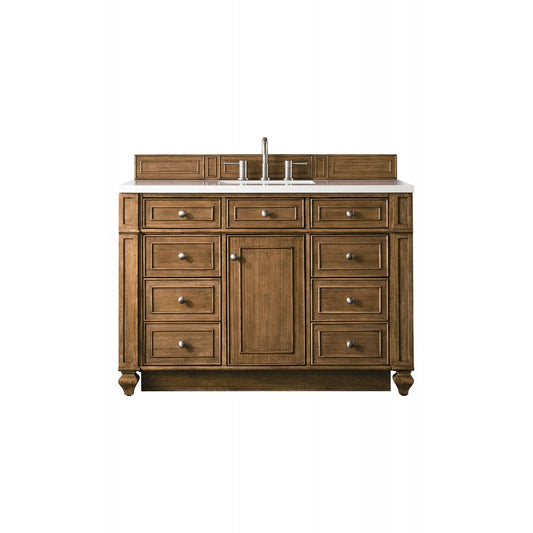 Bristol 48" Single Vanity, Saddle Brown, w/ 3 CM Classic White Quartz Top
