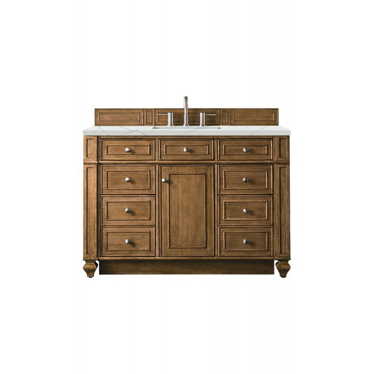 Bristol 48" Single Vanity, Saddle Brown, w/ 3 CM Ethereal Noctis Quartz Top