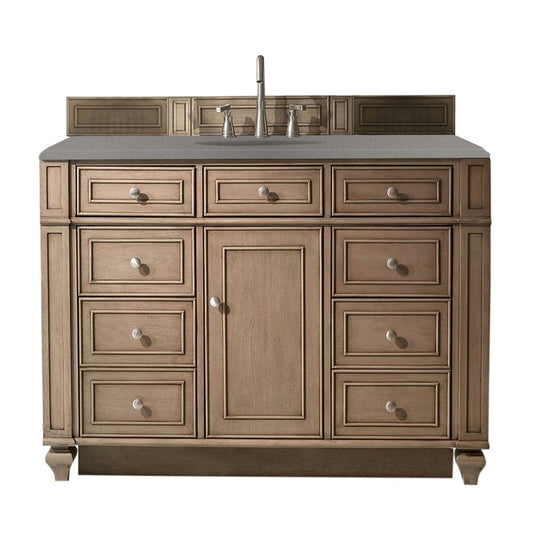 Bristol 48" Single Vanity, Whitewashed Walnut, w/ 3 CM Gray Expo Quartz Top