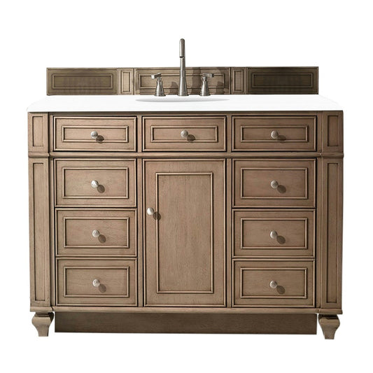 Bristol 48" Single Vanity, Whitewashed Walnut, w/ 3 CM Classic White Quartz Top