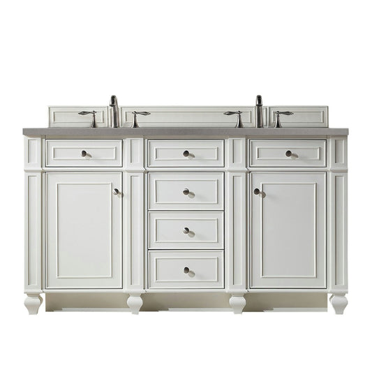 Bristol 60" Double Vanity, Bright White, w/ 3 CM Gray Expo Quartz Top
