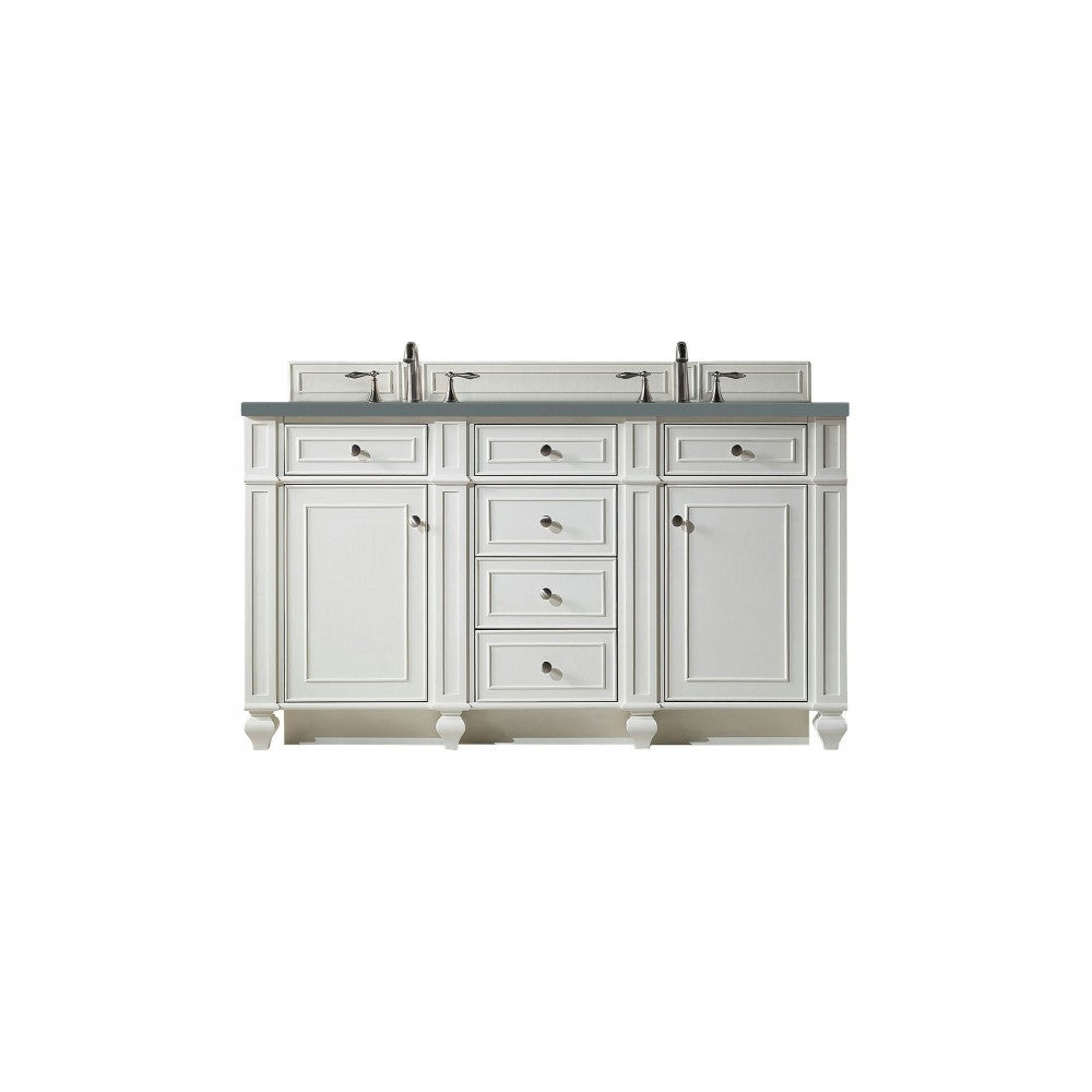 Bristol 60" Double Vanity, Bright White, w/ 3 CM Cala Blue Quartz Top