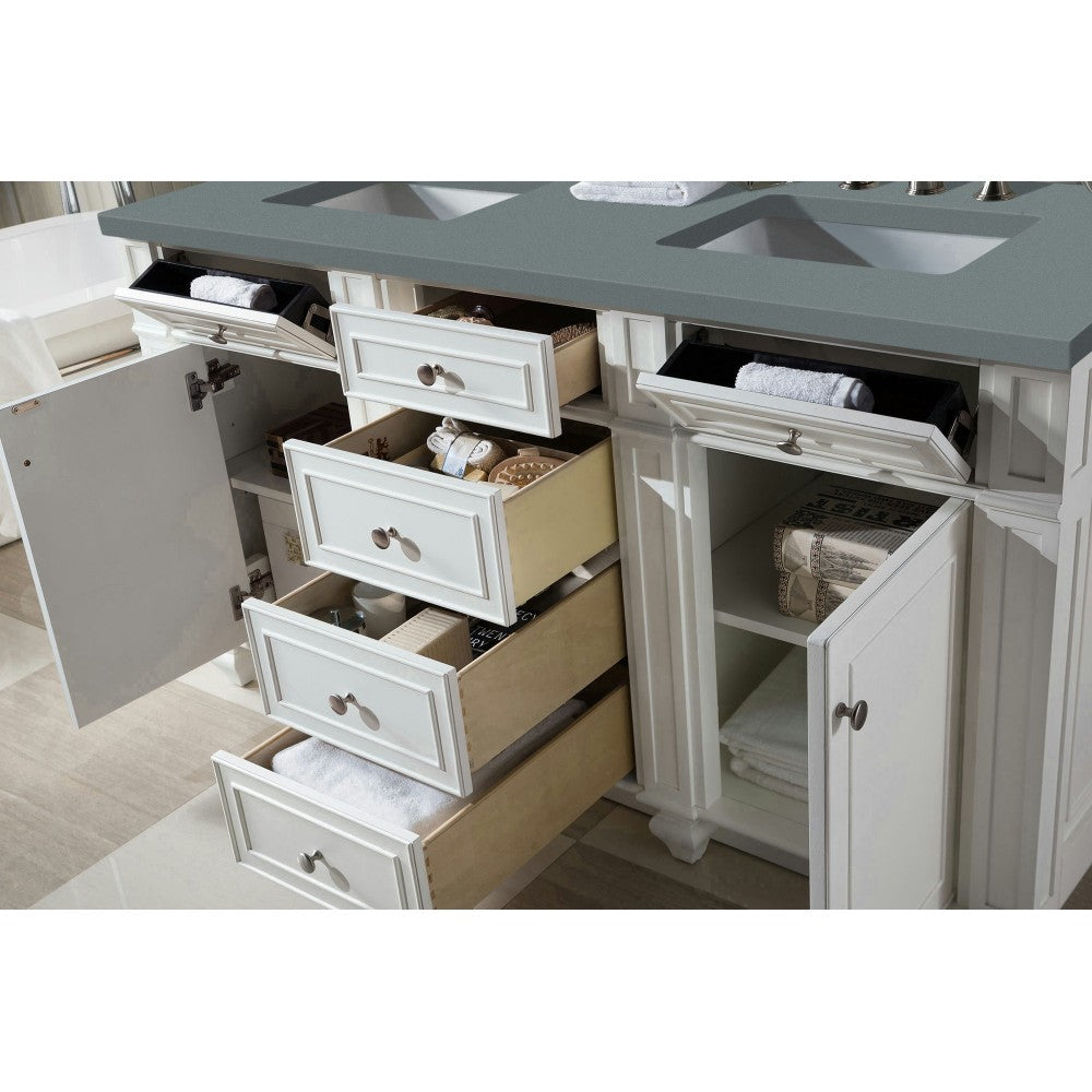 Bristol 60" Double Vanity, Bright White, w/ 3 CM Cala Blue Quartz Top