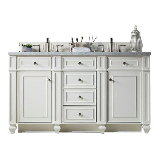 Bristol 60" Double Vanity, Bright White, w/ 3 CM Carrara Marble Top