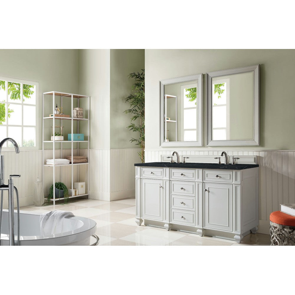 Bristol 60" Double Vanity, Bright White, w/ 3 CM Charcoal Soapstone Quartz Top