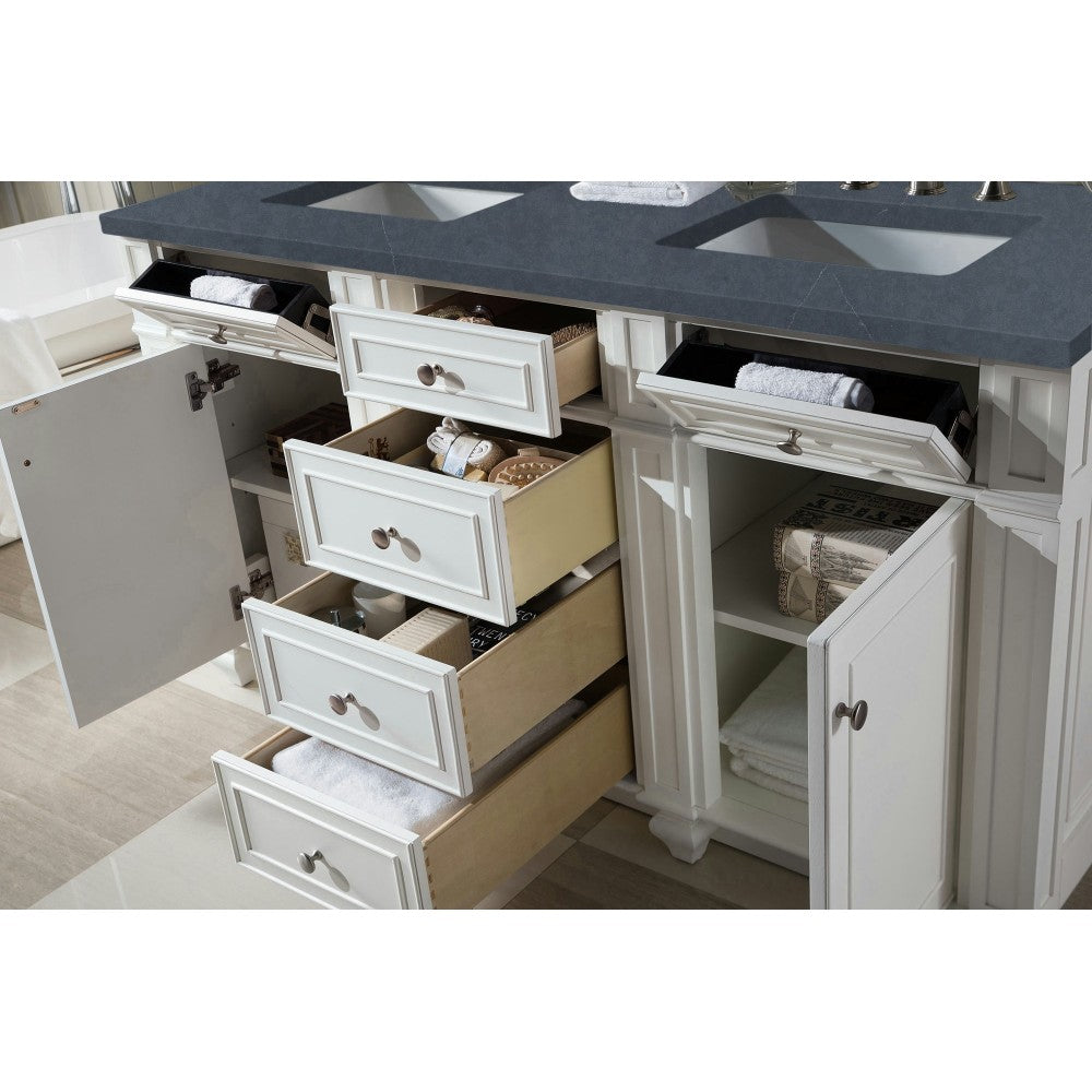 Bristol 60" Double Vanity, Bright White, w/ 3 CM Charcoal Soapstone Quartz Top