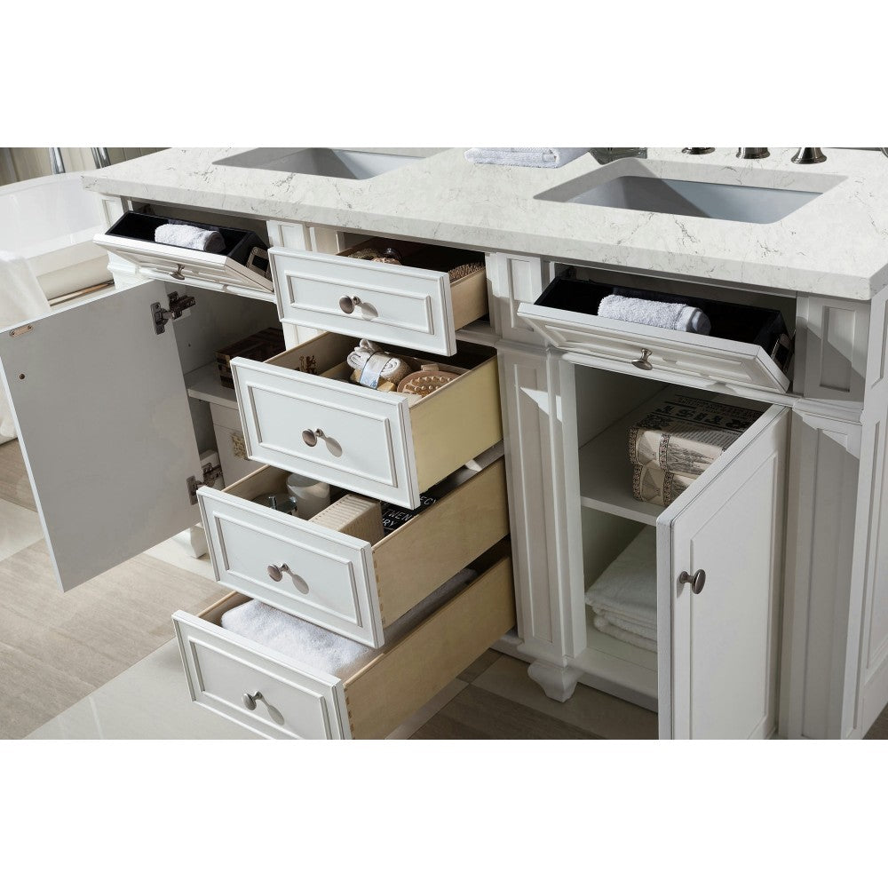 Bristol 60" Double Vanity Bright White w/ 3 CM Eternal Jasmine Pearl Quartz Top