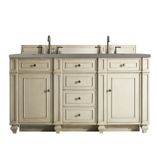 Bristol 60" Double Vanity, Vintage Vanilla, w/ 3 CM Gray Expo Quartz Top
