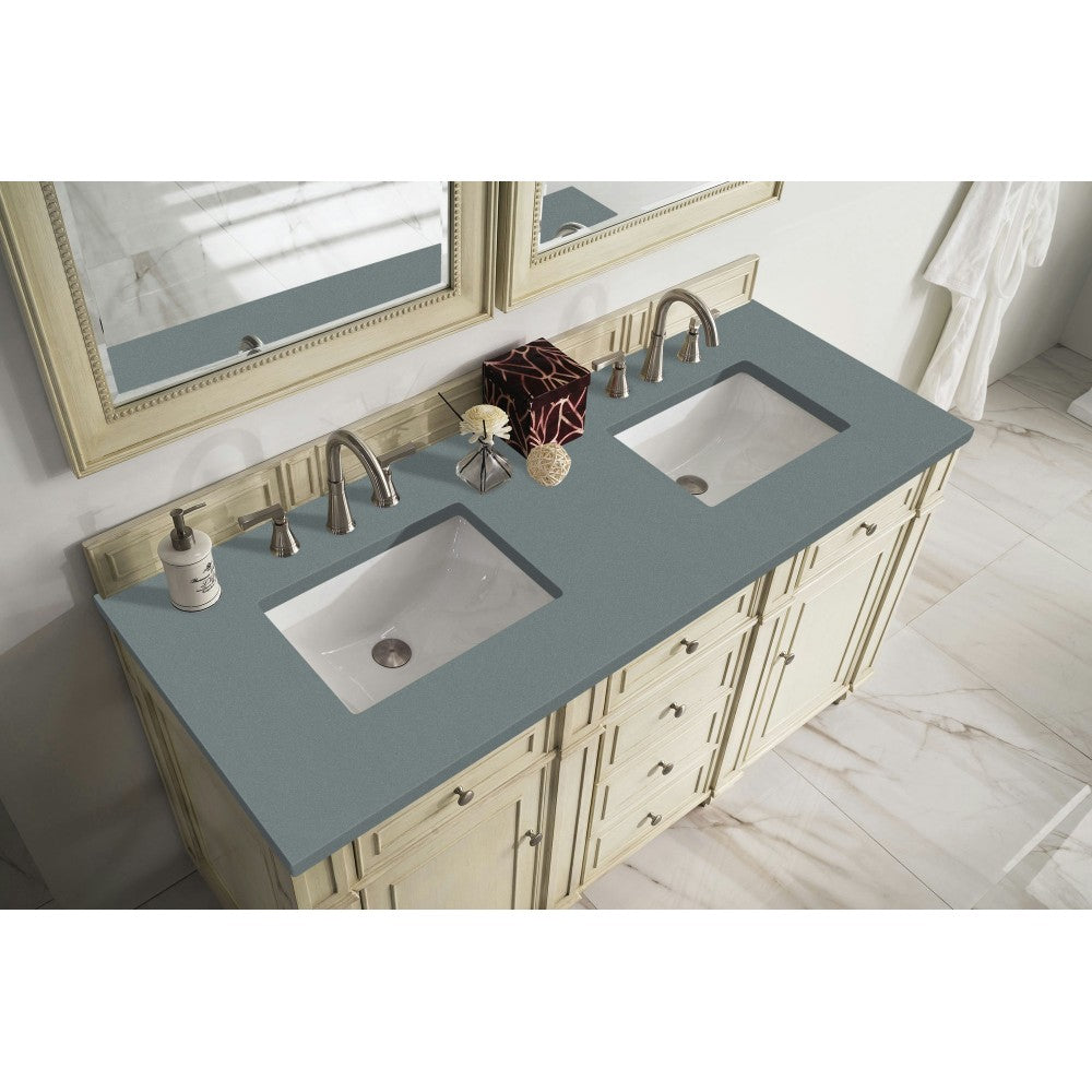 Bristol 60" Double Vanity, Vintage Vanilla, w/ 3 CM Cala Blue Quartz Top
