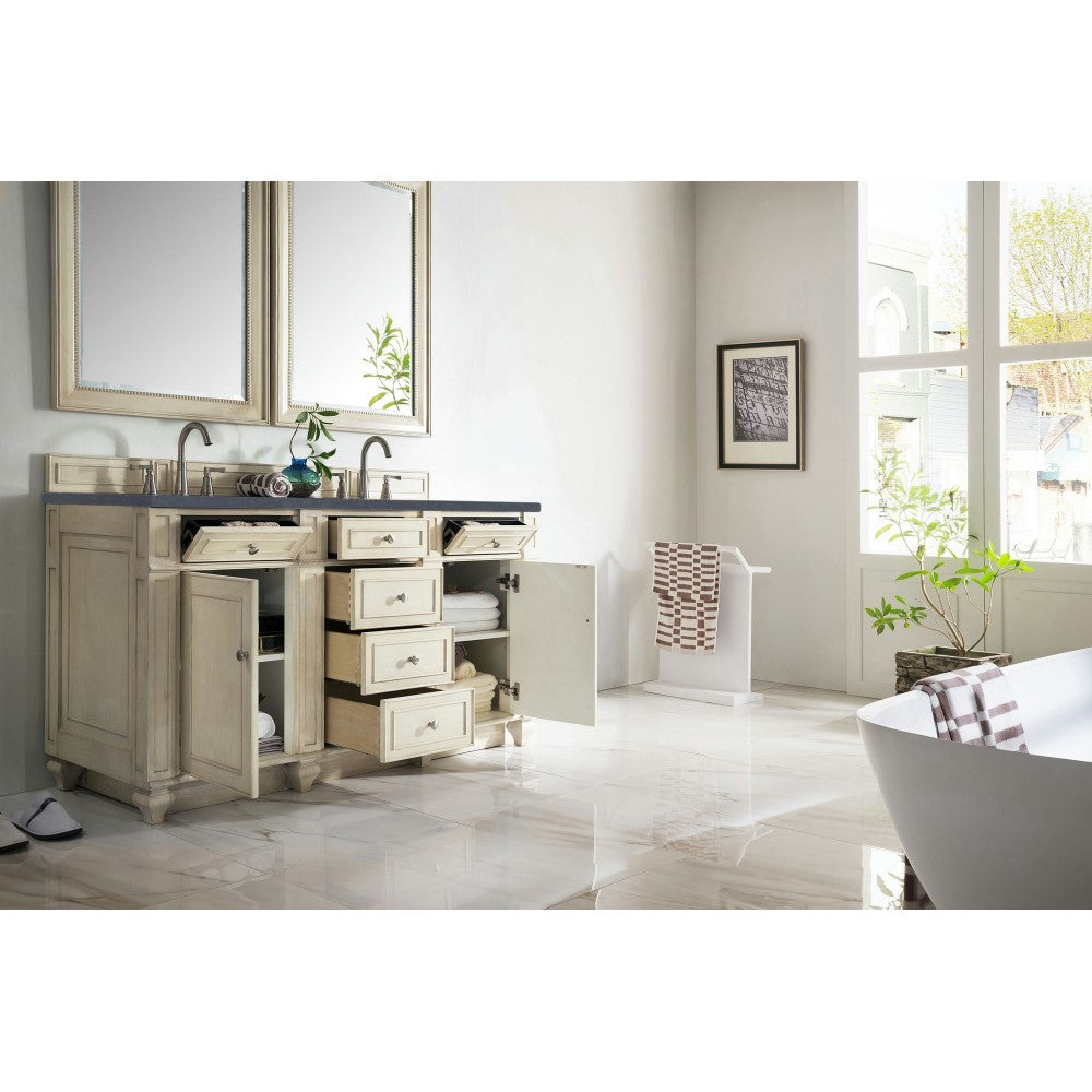 Bristol 60" Double Vanity Vintage Vanilla w/ 3 CM Charcoal Soapstone Quartz Top
