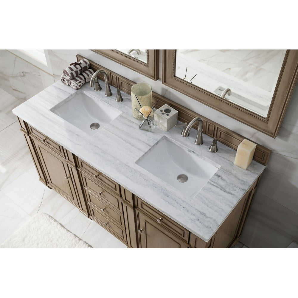 Bristol 60" Double Vanity Walnut w/3 CM Arctic Fall Solid Surface Top
