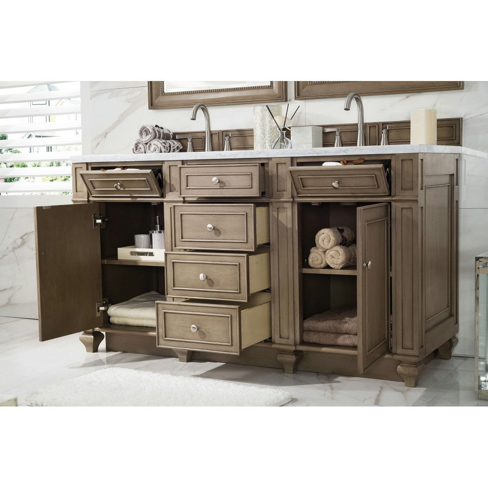 Bristol 60" Double Vanity Walnut w/3 CM Arctic Fall Solid Surface Top