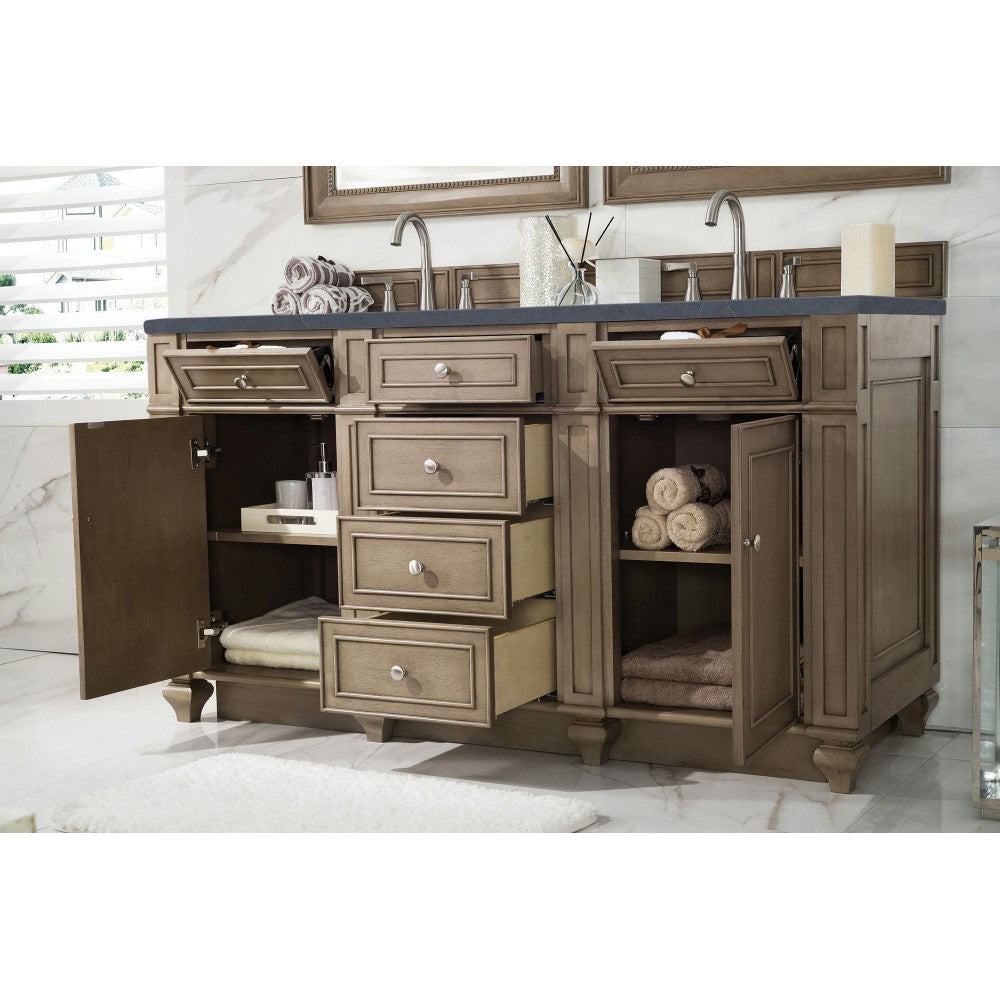 Bristol 60" Double Vanity Walnut w/3 CM Charcoal Soapstone Quartz Top