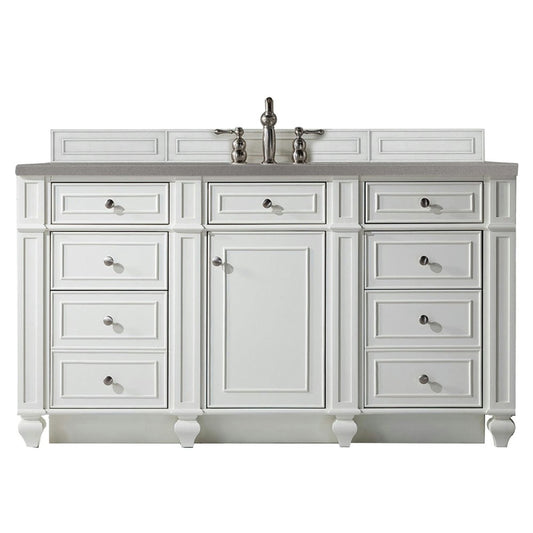 Bristol 60" Single Vanity, Bright White, w/ 3 CM Gray Expo Quartz Top