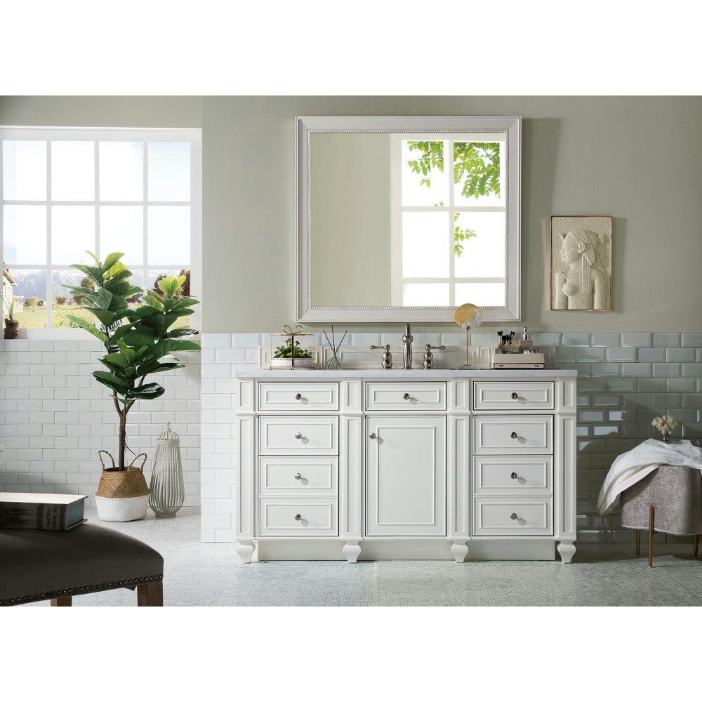 Bristol 60" Single Vanity, Bright White, w/ 3 CM Arctic Fall Solid Surface Top