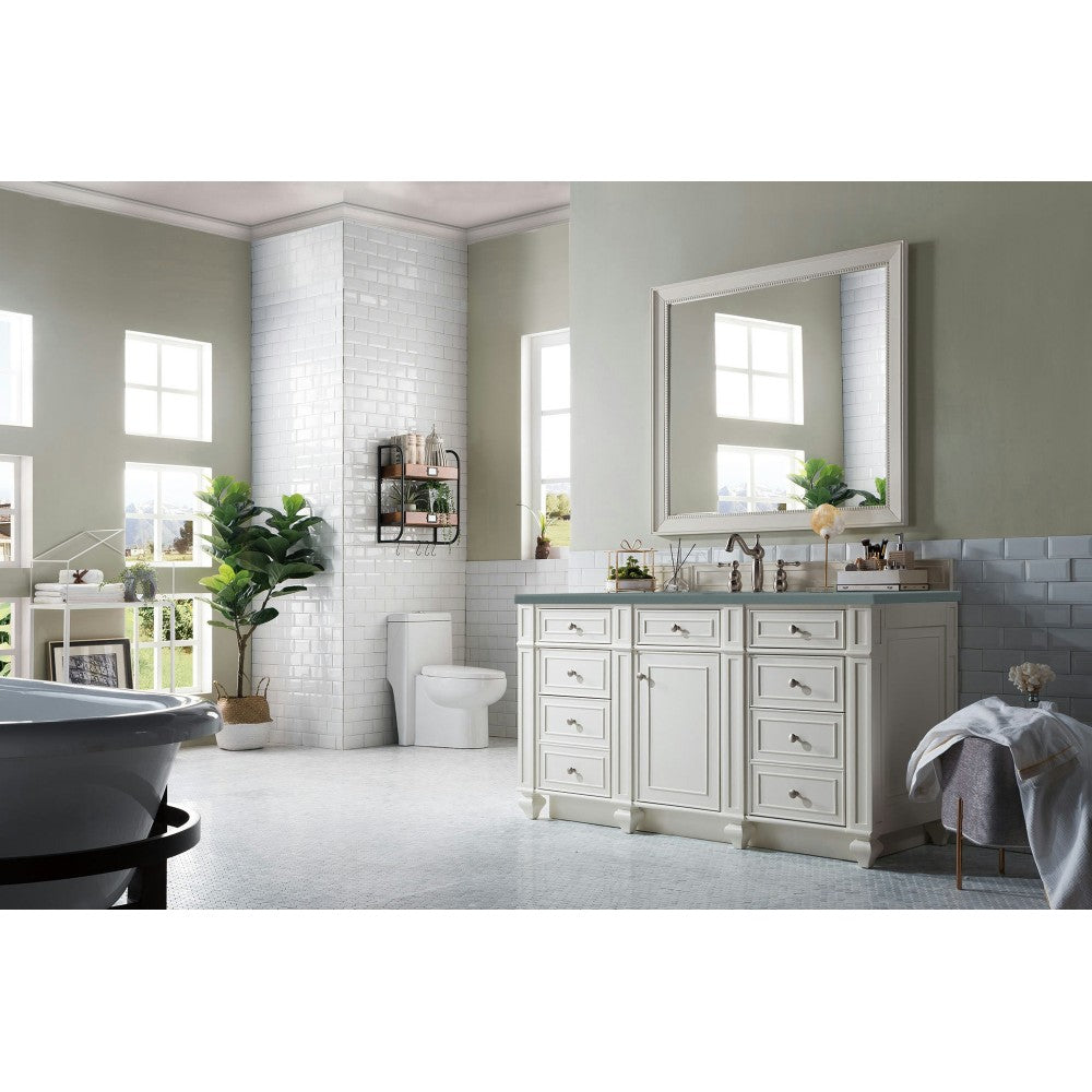 Bristol 60" Single Vanity, Bright White, w/ 3 CM Cala Blue Quartz Top