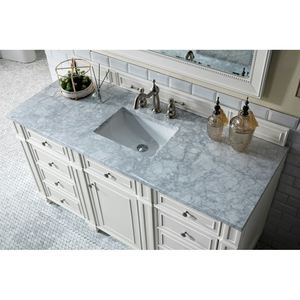 Bristol 60" Single Vanity, Bright White, w/ 3 CM Carrara Marble Top