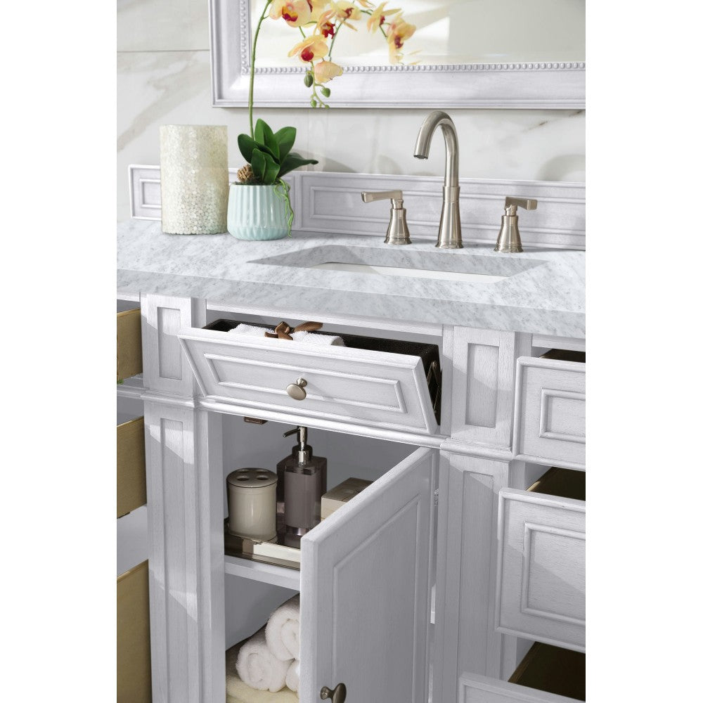 Bristol 60" Single Vanity, Bright White, w/ 3 CM Carrara Marble Top