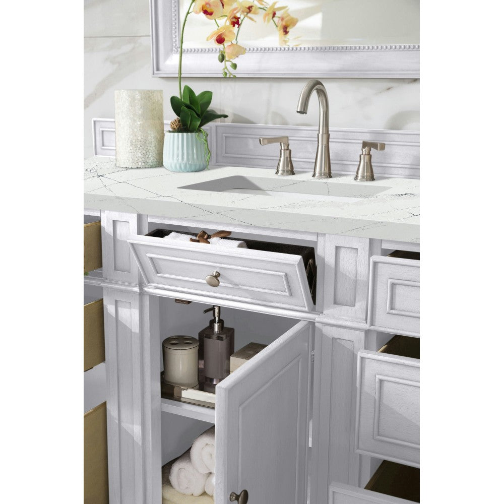 Bristol 60" Single Vanity, Bright White, w/ 3 CM Ethereal Noctis Quartz Top