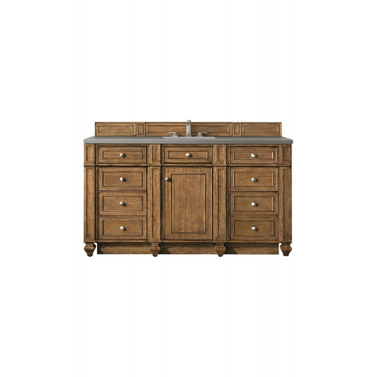 Bristol 60" Single Vanity, Saddle Brown, w/ 3 CM Gray Expo Quartz Top