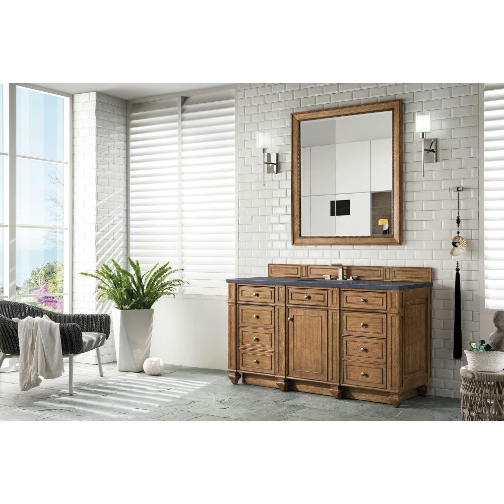 Bristol 60" Single Vanity, Saddle Brown, w/ 3 CM Charcoal Soapstone Quartz Top