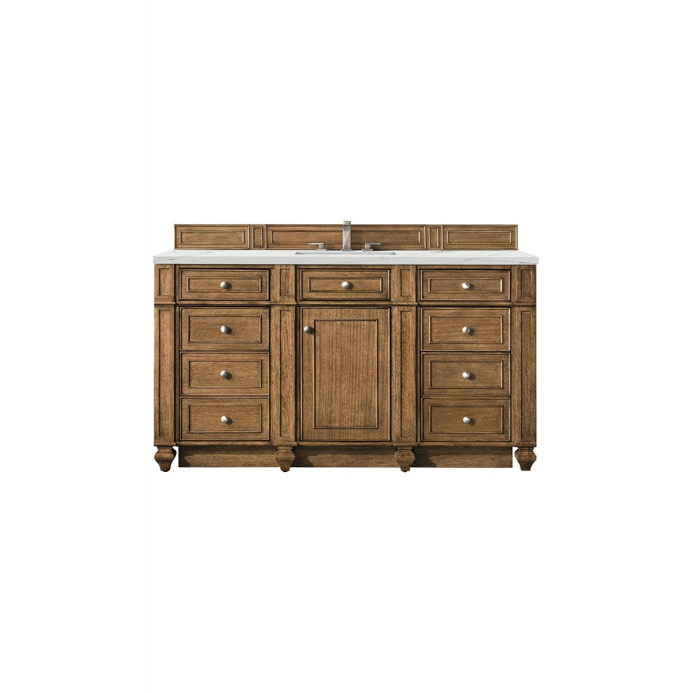 Bristol 60" Single Vanity, Saddle Brown, w/ 3 CM Ethereal Noctis Quartz Top