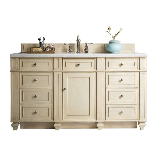 Bristol 60" Single Vanity, Vintage Vanilla, w/ 3 CM Carrara Marble Top
