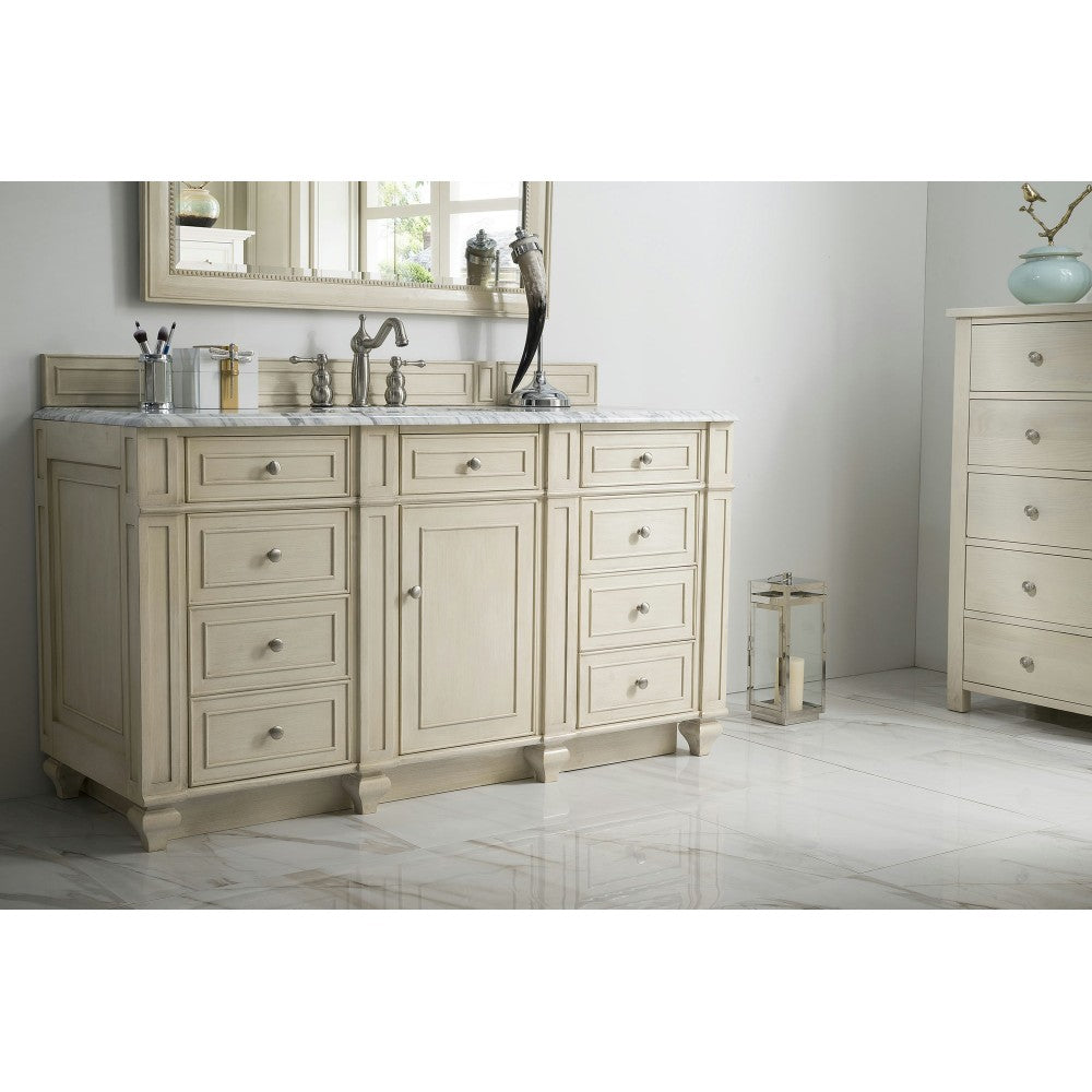 Bristol 60" Single Vanity, Vintage Vanilla, w/ 3 CM Carrara Marble Top