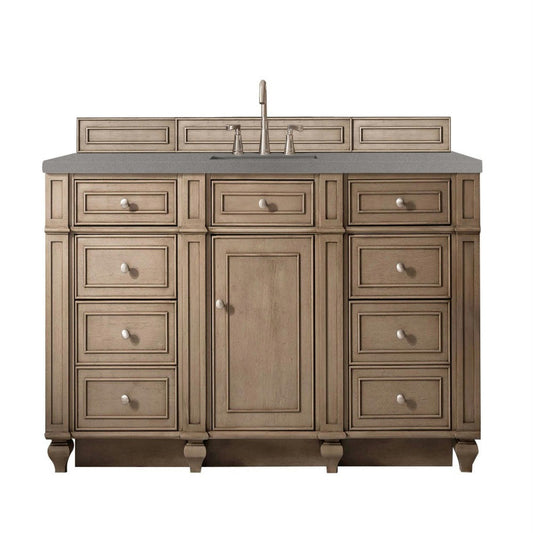 Bristol 60" Single Vanity, Whitewashed Walnut, w/ 3 CM Gray Expo Quartz Top