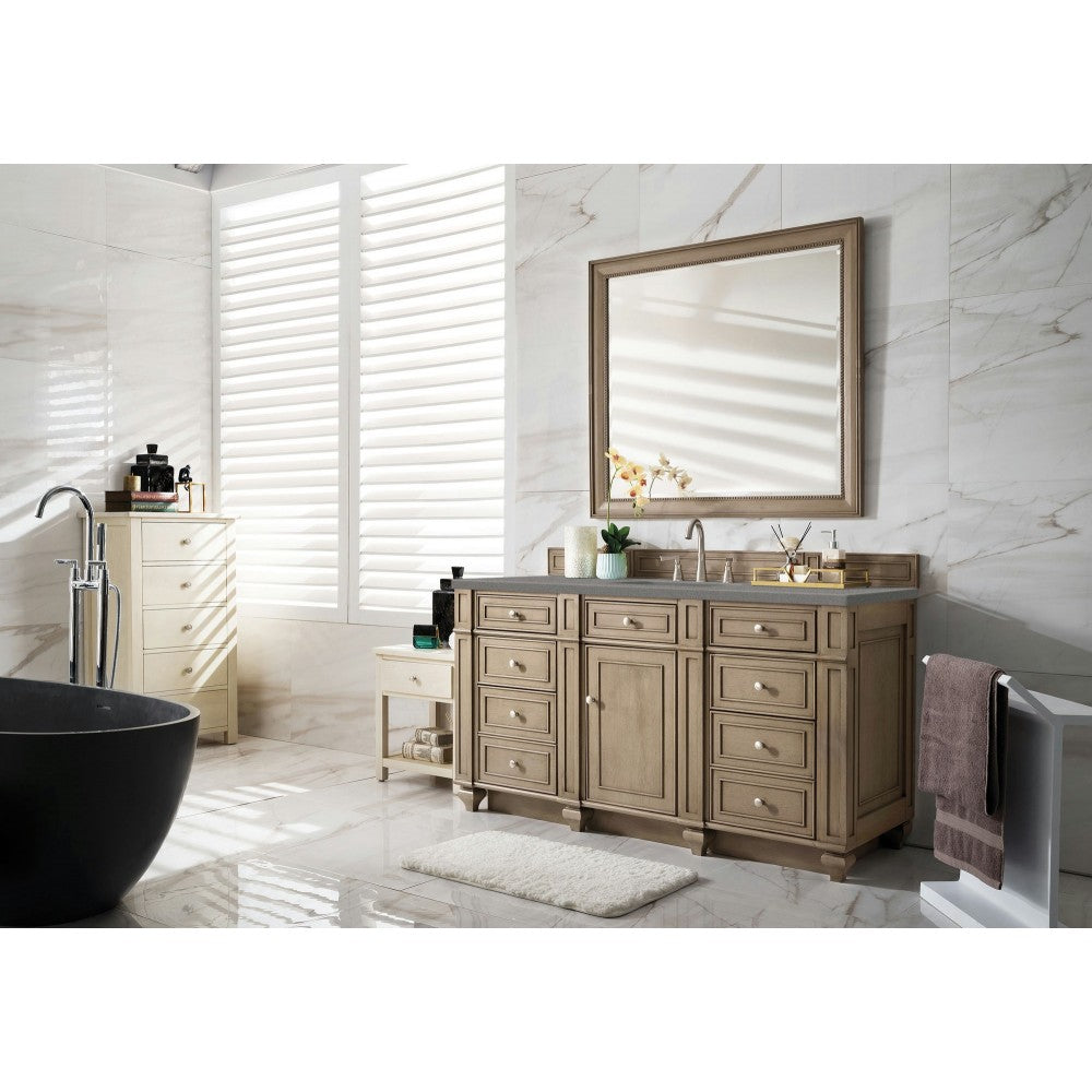Bristol 60" Single Vanity, Whitewashed Walnut, w/ 3 CM Gray Expo Quartz Top