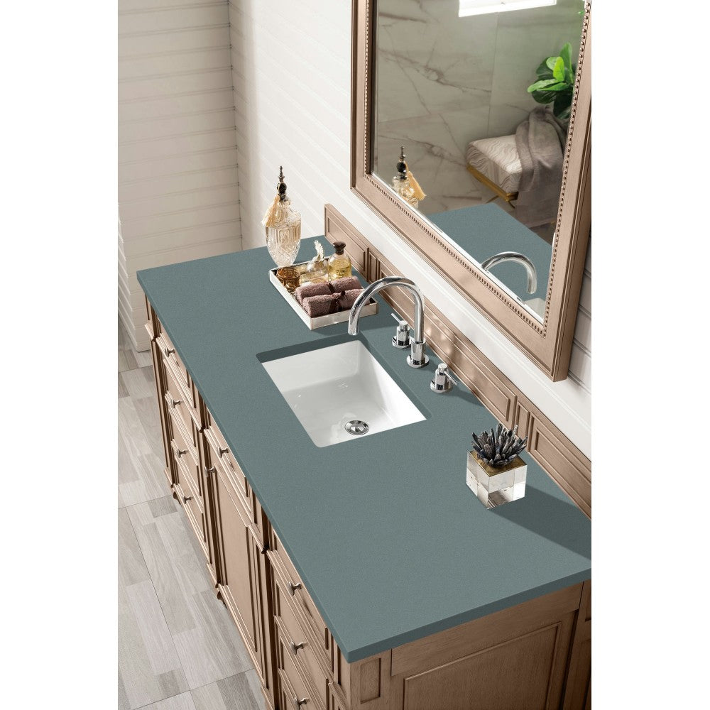 Bristol 60" Single Vanity, Whitewashed Walnut, w/ 3 CM Cala Blue Quartz Top