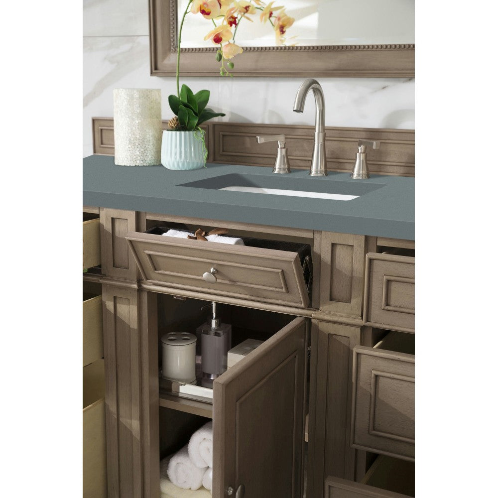 Bristol 60" Single Vanity, Whitewashed Walnut, w/ 3 CM Cala Blue Quartz Top