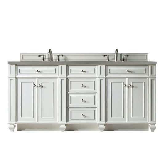 Bristol 72" Double Vanity, Bright White, w/ 3 CM Gray Expo Quartz Top
