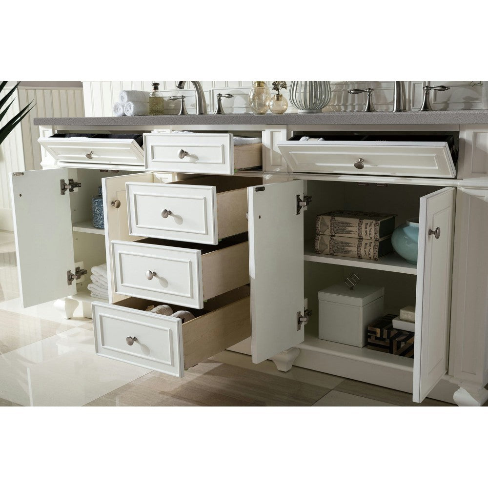Bristol 72" Double Vanity, Bright White, w/ 3 CM Gray Expo Quartz Top