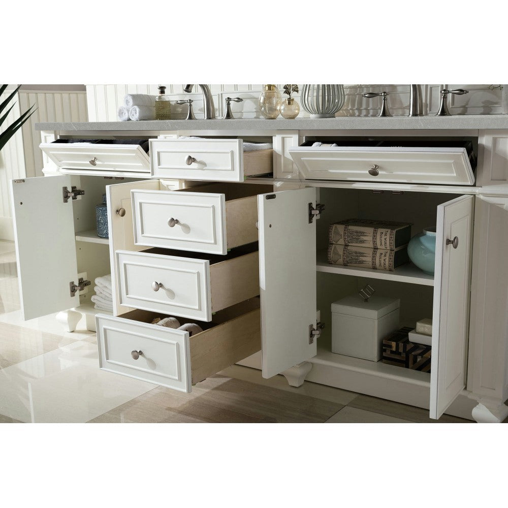 Bristol 72" Double Vanity, Bright White, w/ 3 CM Eternal Serena Quartz Top