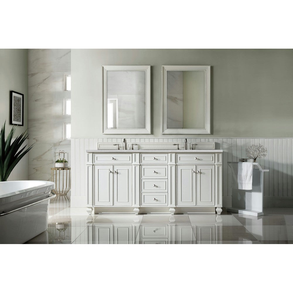 Bristol 72" Double Vanity, Bright White, w/ 3 CM Eternal Serena Quartz Top
