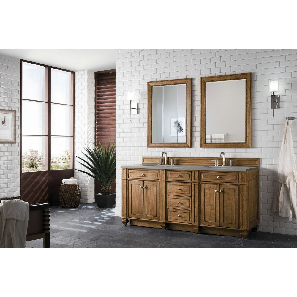 Bristol 72" Double Vanity, Saddle Brown, w/ 3 CM Gray Expo Quartz Top