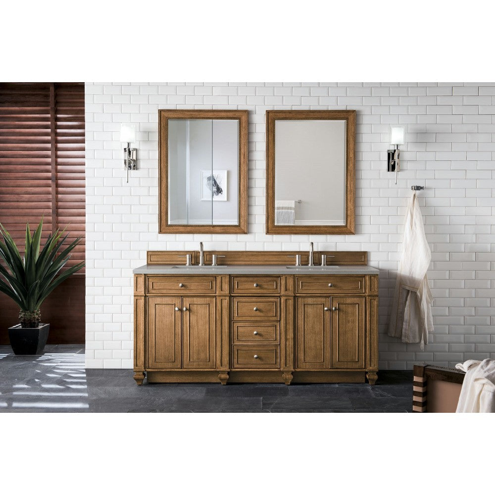Bristol 72" Double Vanity, Saddle Brown, w/ 3 CM Gray Expo Quartz Top