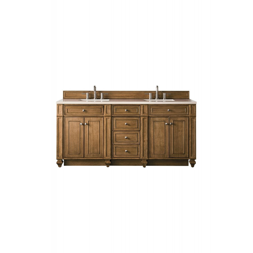 Bristol 72" Double Vanity, Saddle Brown, w/ 3 CM Eternal Marfil Quartz Top