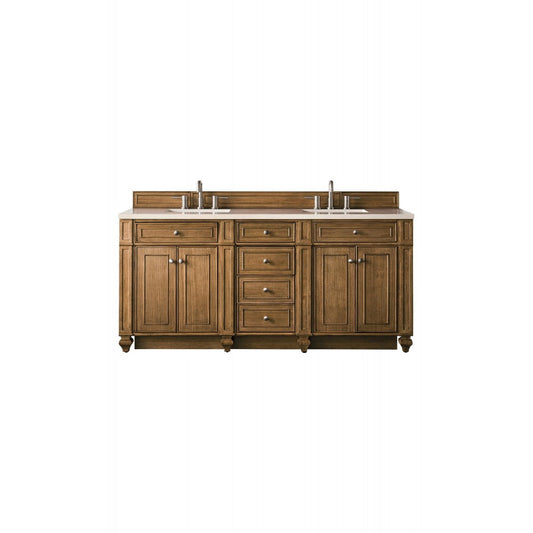 Bristol 72" Double Vanity, Saddle Brown, w/ 3 CM Eternal Marfil Quartz Top
