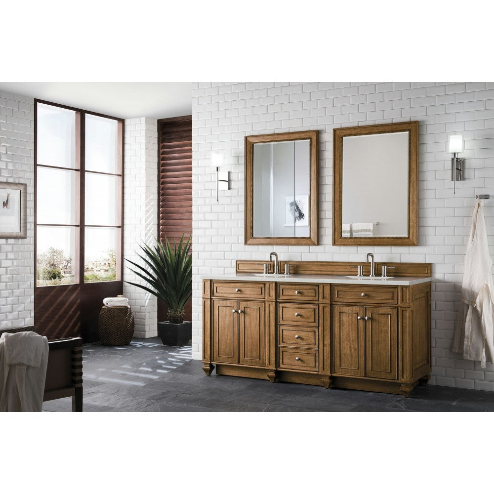Bristol 72" Double Vanity, Saddle Brown, w/ 3 CM Eternal Serena Quartz Top